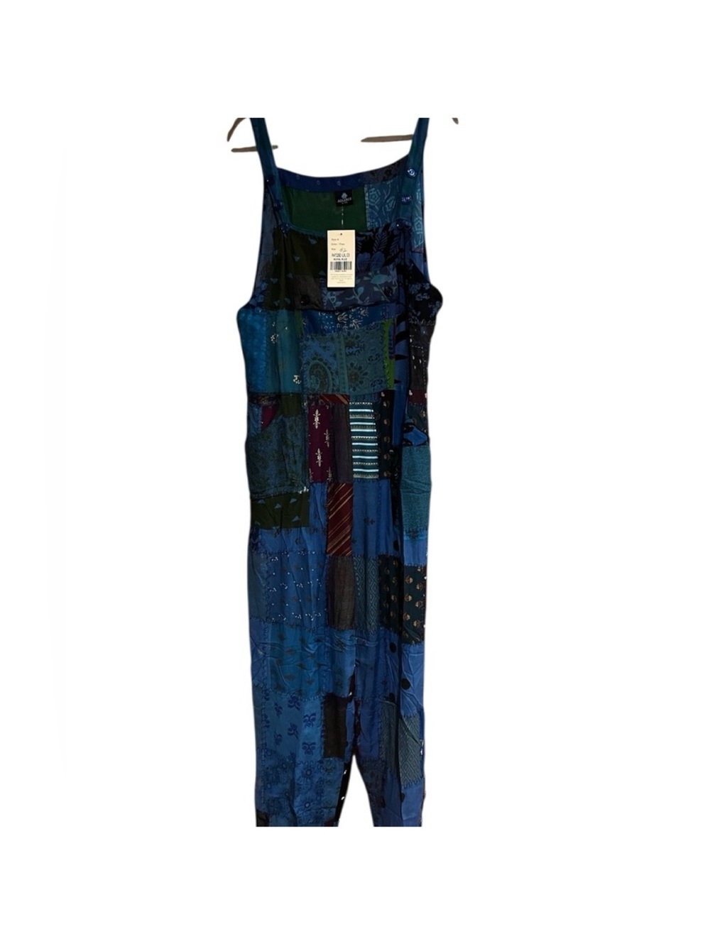 royal blue patchwork overalls
